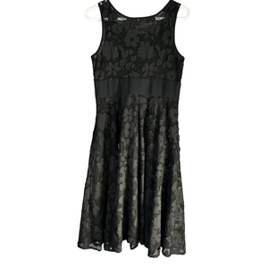 Coldwater Creek‎ Dress Size 8P Black Floral Lace Overlay Fit & Flare A-line
